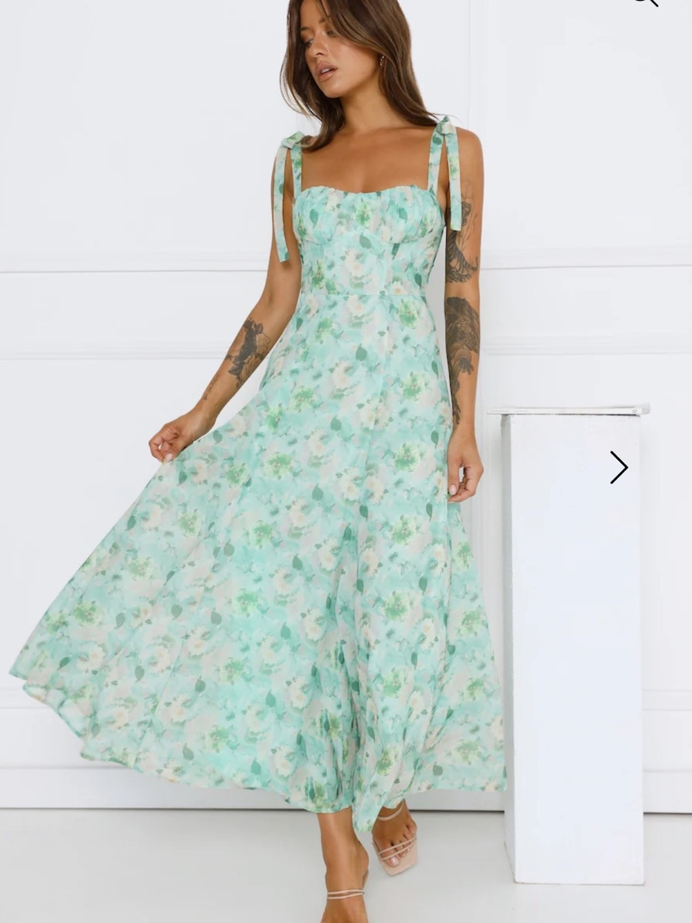 Hello Molly Mint Floral Tie-Shoulder Maxi Dress